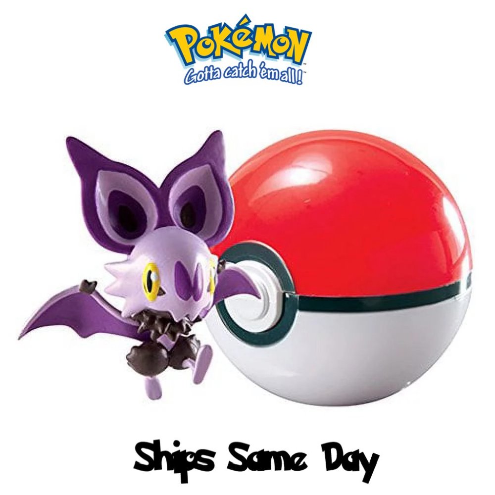Official TOMY Pokémon Noibat and Poké Ball Action Figure Set Carry Clip - NEW